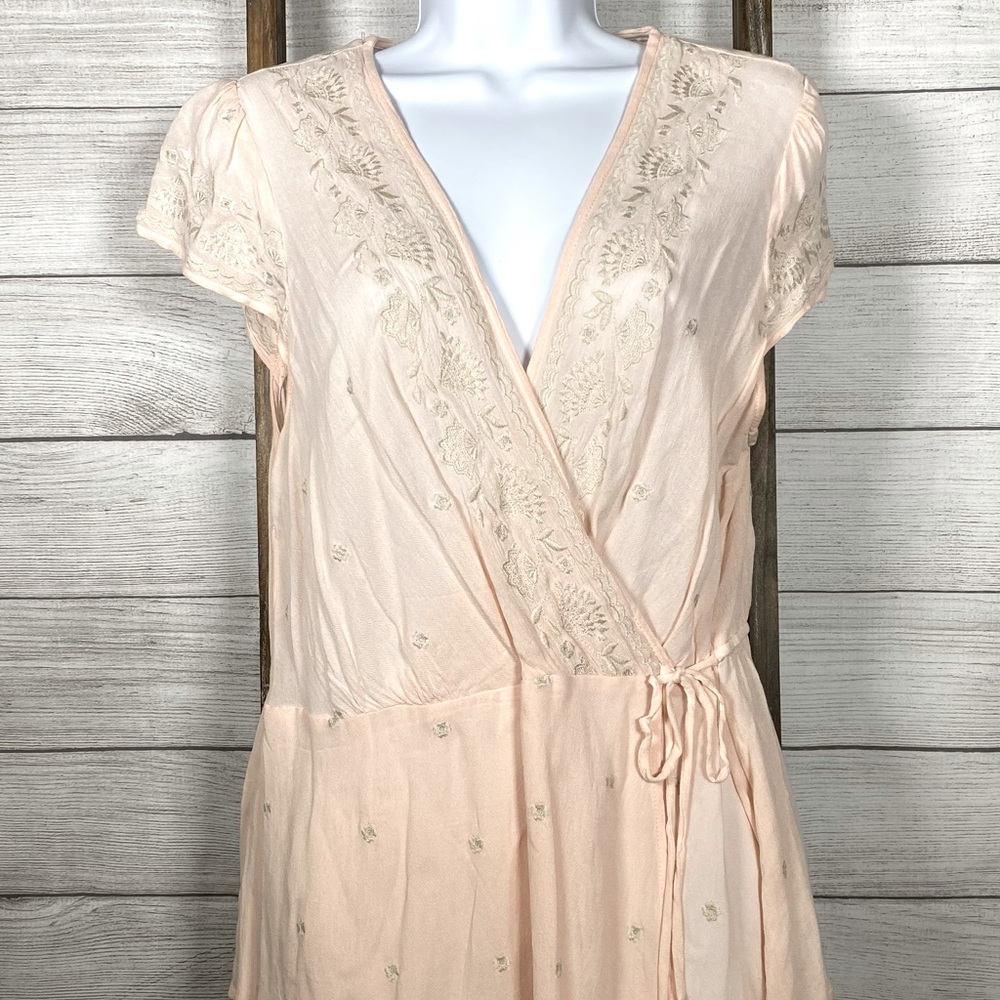 Buckle Faux Wrap Embroidered Floral Top- Size L